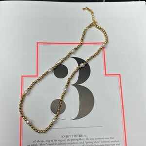 Lia Stainless Steel Pearl-Accented Gold Beaded Chain Necklace